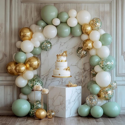 PartyWoo Balloon Arch Kit - Sage Green 152pcs Set with Olive, Dusty Green & Gold Confetti for Baby Showers & Birthdays