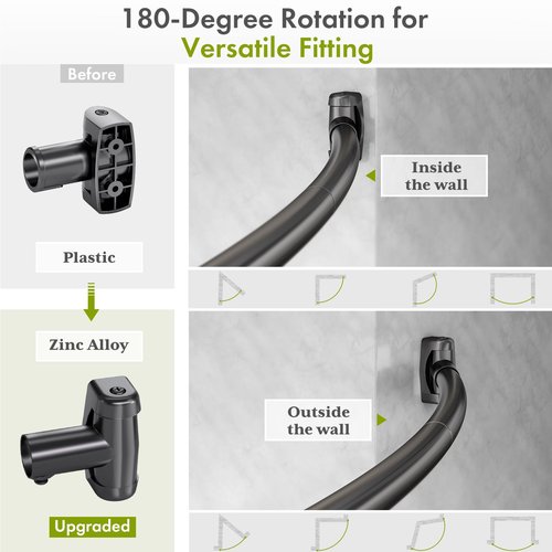 AmazerBath 20-84 Inches Arched Curved Shower Curtain Rod, Heavy Duty Shower Rod Rust Proof Bathroom Curtain Rod, Adjustable Telescoping Design Easy Segmented Installation, Need to Drill, Black