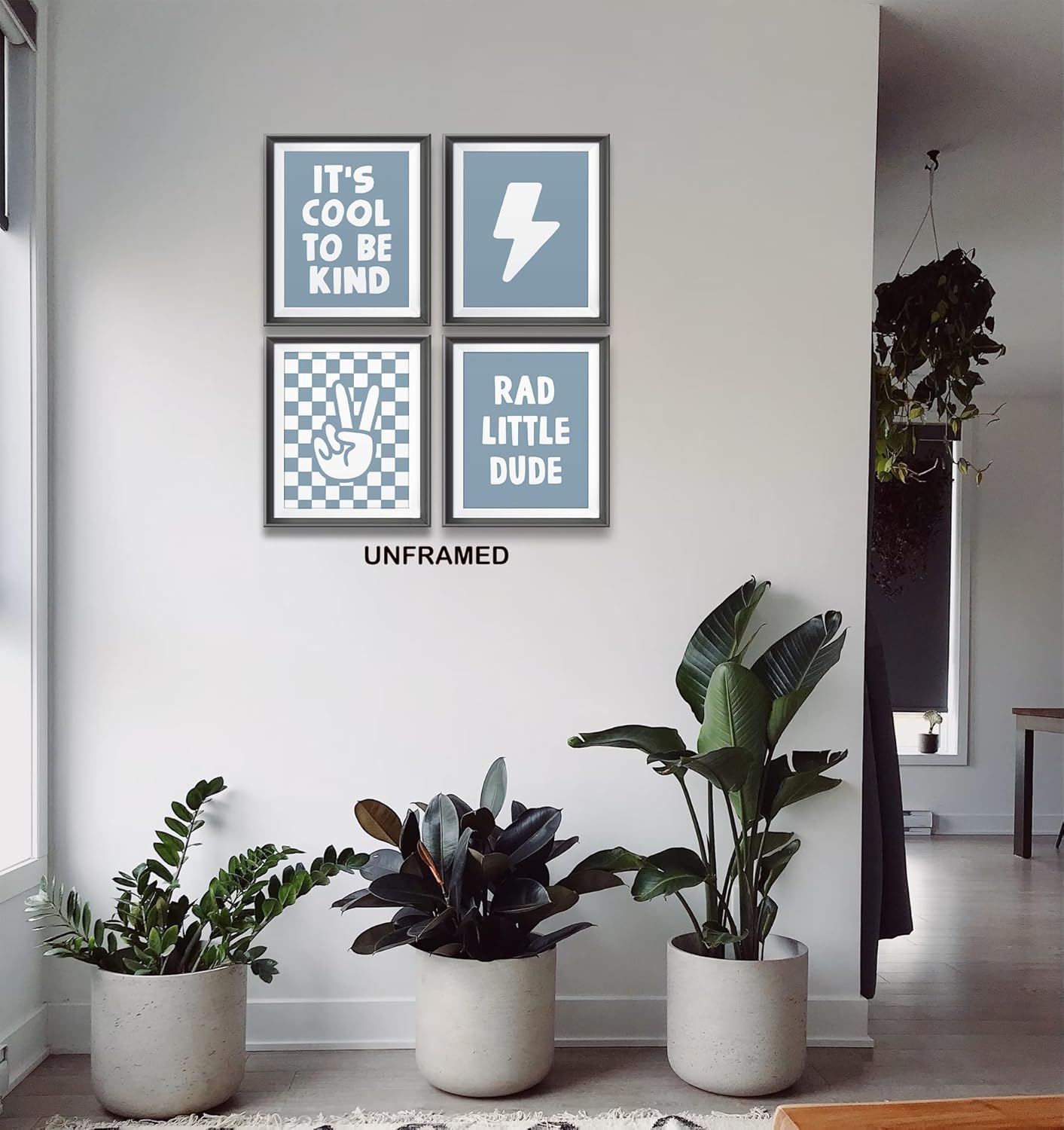 Skiennix Retro Black Checkered Poster Prints - Cool Lightning Peace Hand Sign Art | 4 Unframed 8x10 Inches for Teen Room Decor