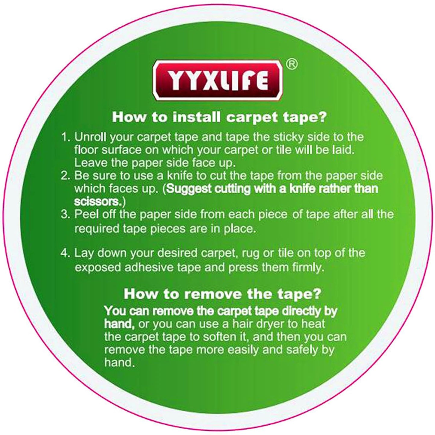 YYXLIFE Double-Sided Carpet Tape - Heavy-Duty Adhesive for Hardwood Floors & Area Rugs | 2 Inch x 12 Yards