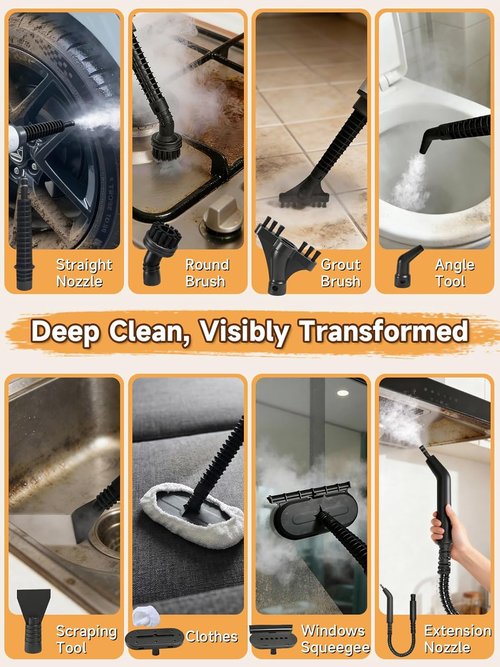 Killrose Handheld Steam Cleaner - Fast Heating Multi-Surface Steamer with 12 Accessories | Dual Power Modes