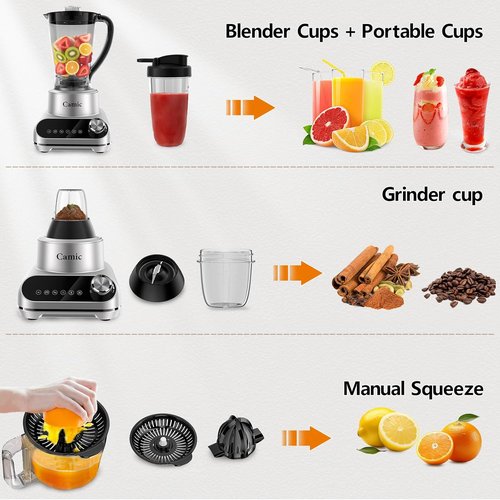 Camic Blender & Food Processor Combo - 6 Functions for Smoothies, Chopping & More | 72 oz Blender & 64 oz Processor Bowl