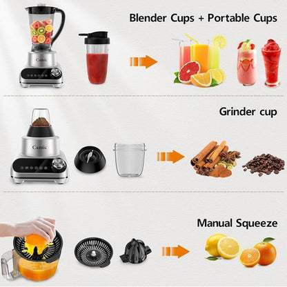 Camic Blender & Food Processor Combo - 6 Functions for Smoothies, Chopping & More | 72 oz Blender & 64 oz Processor Bowl