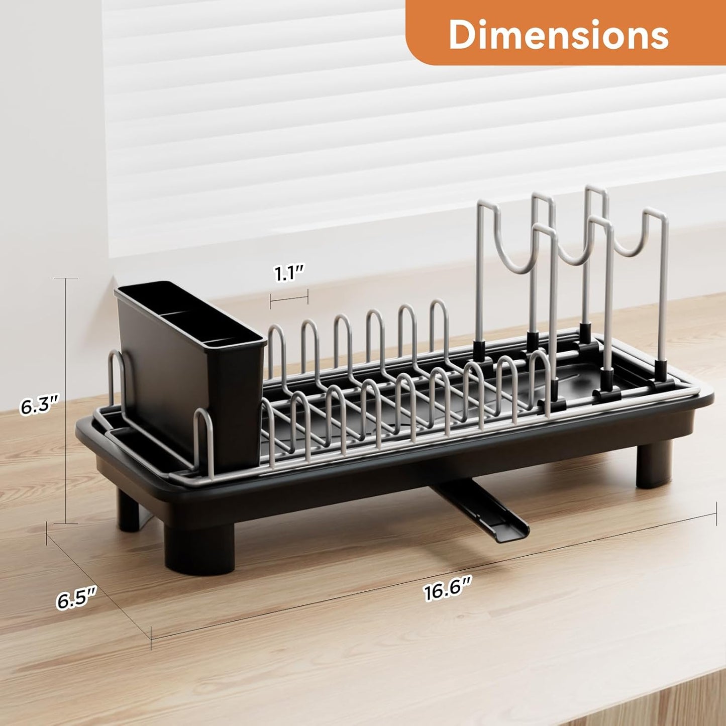Small Dish Drying Rack by [Brand Name] - Compact Kitchen Drainer with Adjustable Back Slots | Space-Saving Black Design