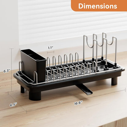 Small Dish Drying Rack by [Brand Name] - Compact Kitchen Drainer with Adjustable Back Slots | Space-Saving Black Design