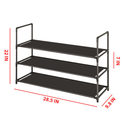 Vockot 3-Tier Stackable Shoe Rack, Sturdy & Durable Long Shoe Shelf Storage Organizer for Entryway, Bedroom, Floor,10-12 Pairs of Shoes,Black