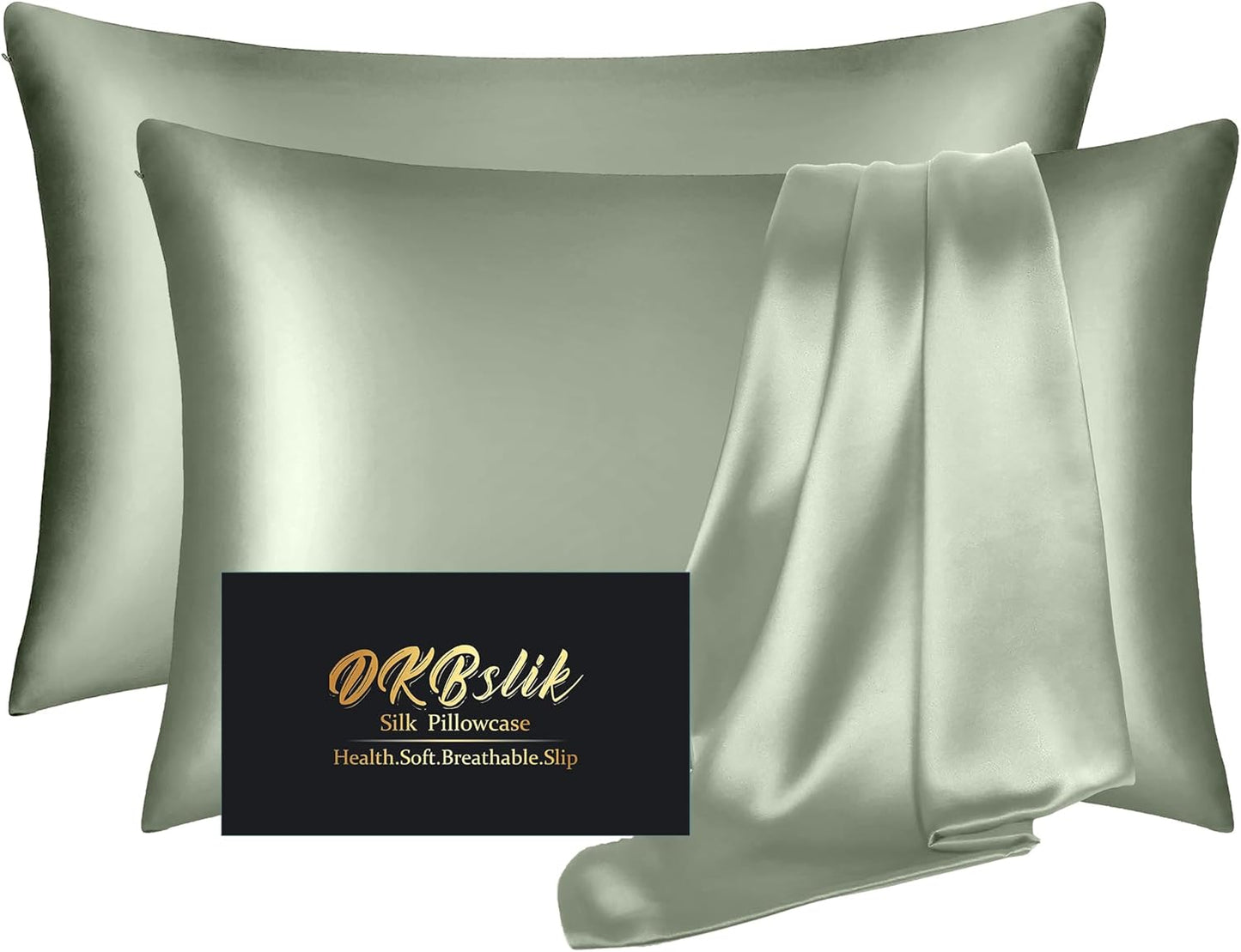 Mulberry Silk Pillowcase Set by Skiennix - Anti-Acne & Hair Care | Queen Size, Sage Green, 2 Pack