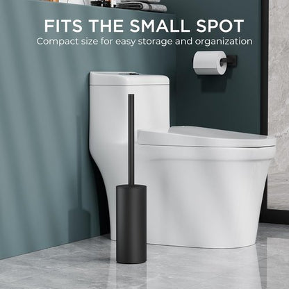 Forious Toilet Brush Set - Heavy Duty 304 Stainless Steel Base & Long Handle | 2 Brush Heads, Black