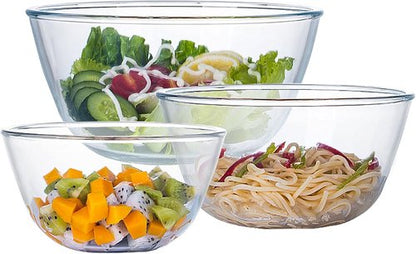 Homwin Glass Mixing Bowl Set - 3-Piece High Borosilicate Bowls for Baking & Serving | Microwave & Dishwasher Safe (1qt, 2.5qt, 4.2qt)