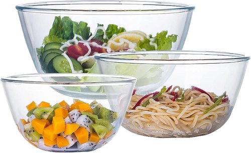 Homwin Glass Mixing Bowl Set - 3-Piece High Borosilicate Bowls for Baking & Serving | Microwave & Dishwasher Safe (1qt, 2.5qt, 4.2qt)
