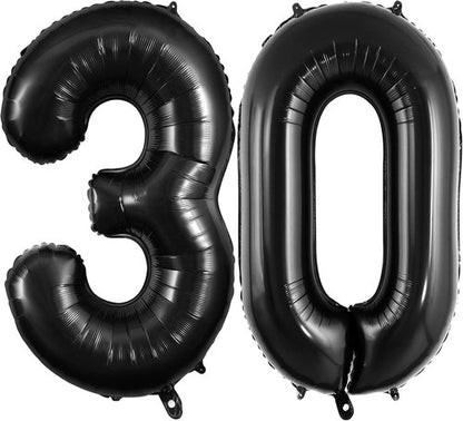 30 Number Balloons - Large 40 Inch Foil Balloon for 30th Birthday & Anniversary Celebrations | Black