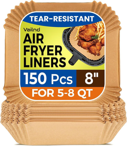 Vailnd Air Fryer Liners - 150 Pcs Heavy-Duty Unbleached Parchment Paper Sheets | Non-Stick & Grease-Resistant