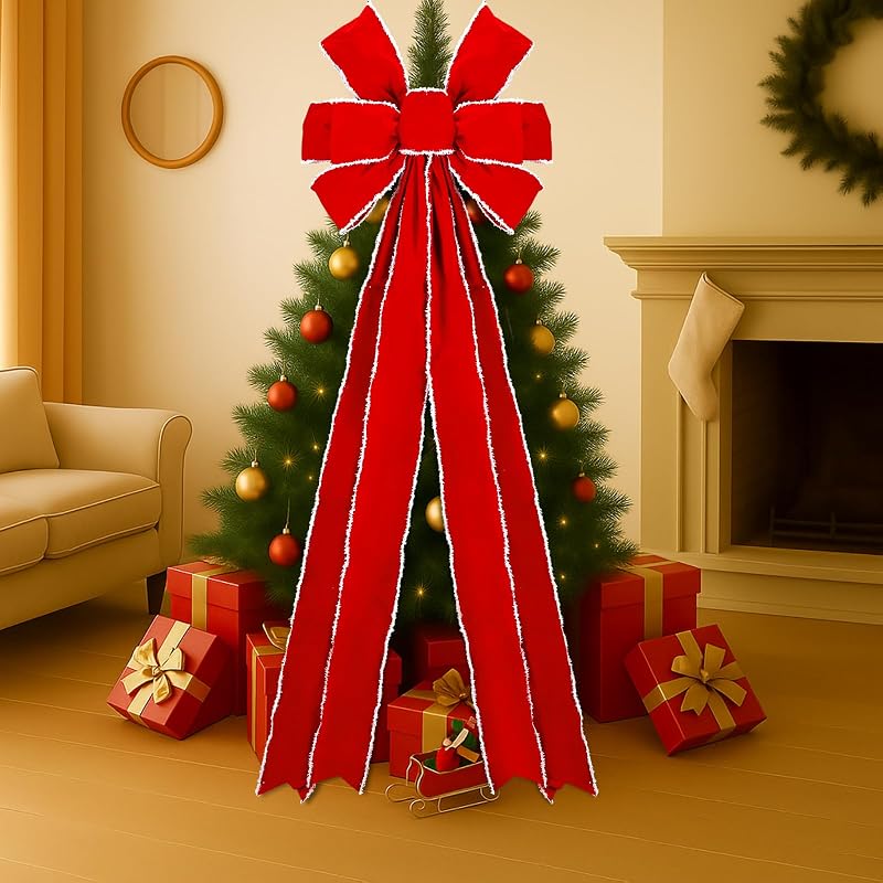 Hungdao Red Velvet Christmas Bow Giant Tree Topper 71 x 24 Inch - Variation: Red
