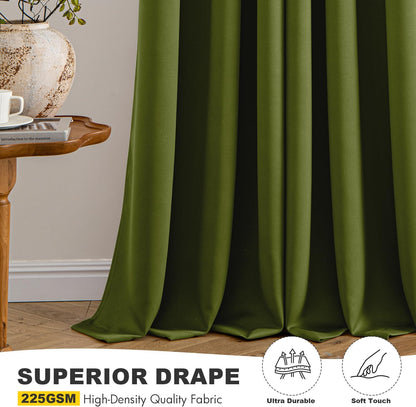 MIULEE Short Curtains - Light Olive Green Blackout Thermal Insulated Drapes | 40" x 36" | 2 Panels
