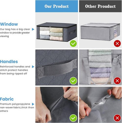 HomeHacks Clothes Organizer Storage Bags - Foldable 35L Box with Clear Window & Sturdy Handles | Gray
