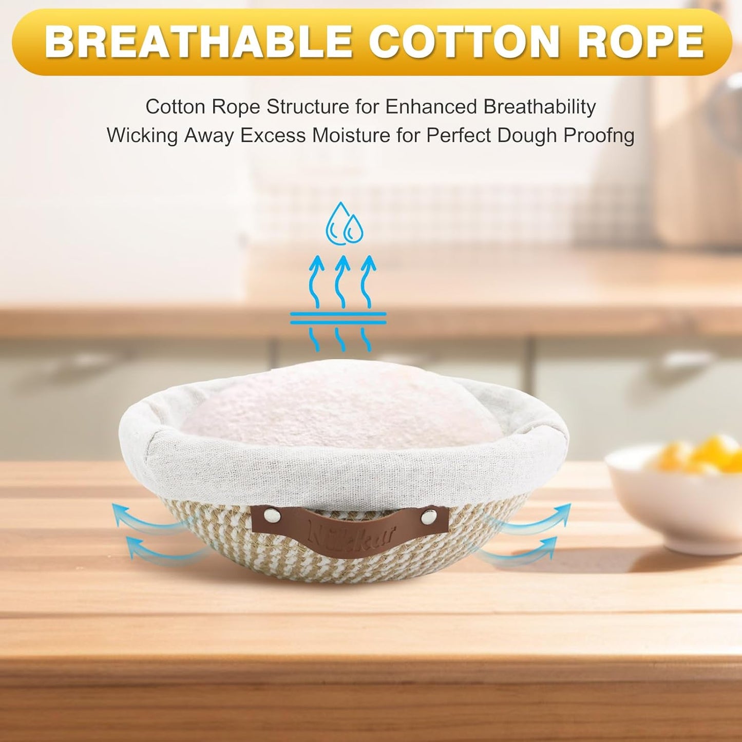 Nikkar Banneton Bread Proofing Basket Set - Round & Oval Cotton Rope Bowls, 9-11 Inches for Sourdough Baking