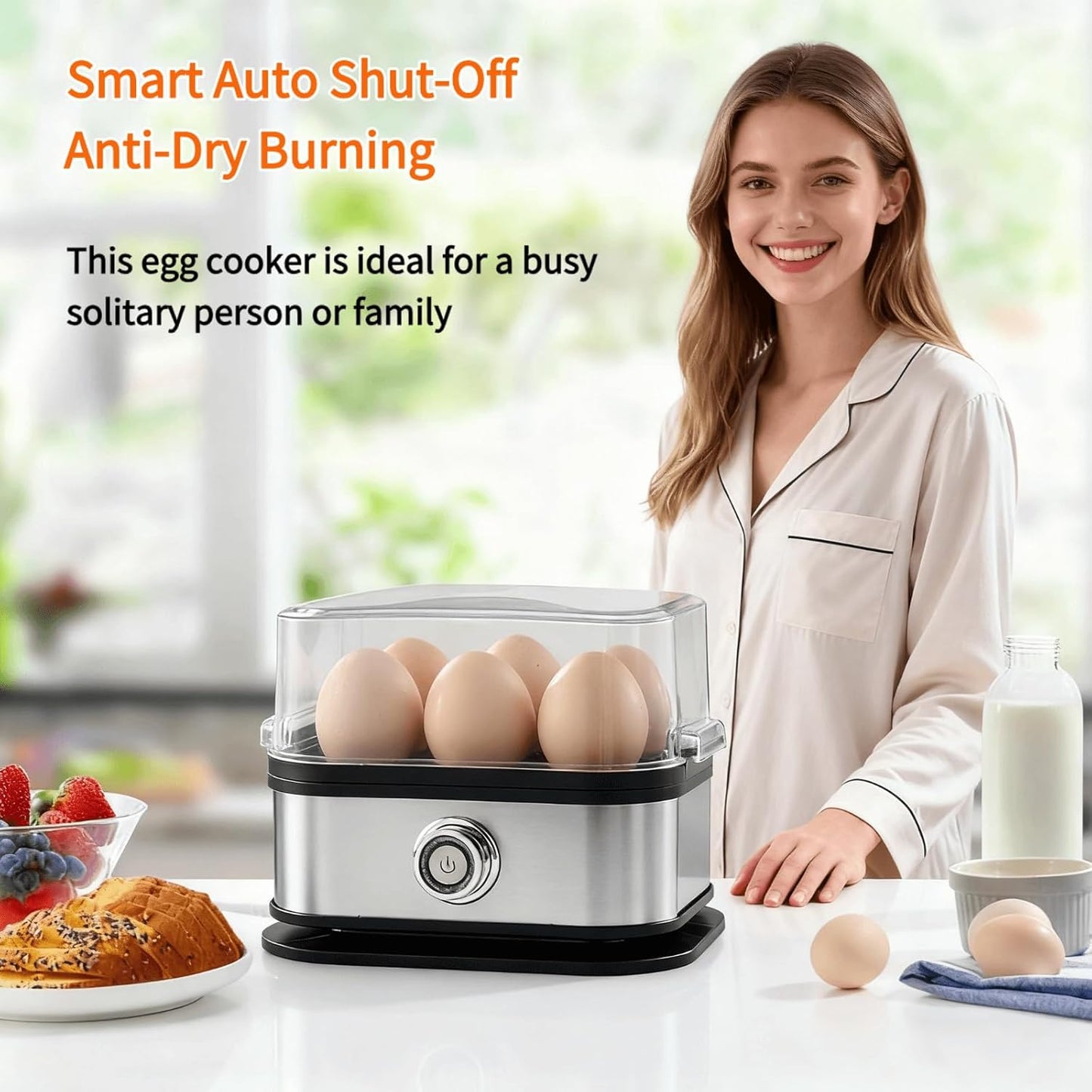 Rapid Egg Cooker - Electric Stainless Steel 6-Egg Capacity | Soft, Medium & Hard Boiled, Auto Shut-Off