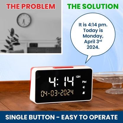 Talking Clock - Extra Loud Time and Date - for Elderly, Dementia, Hearing or Visually Impaired Seniors - Easy to Use Speaking Help - Clear Neutral Male Voice