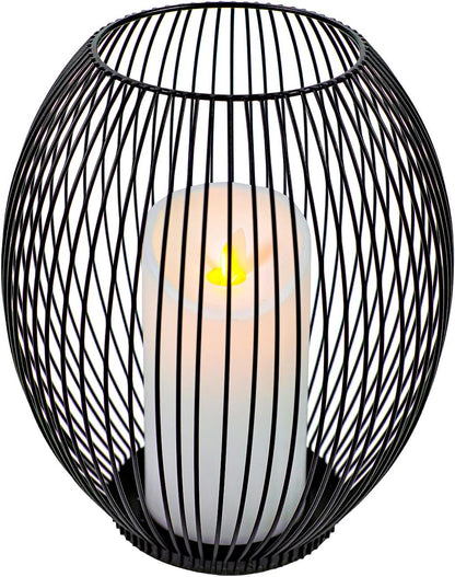 OLEEK Outdoor Candle Holders - Black Wire Pillar Holder for Patio & Table Centerpiece - Iron Lantern Decor