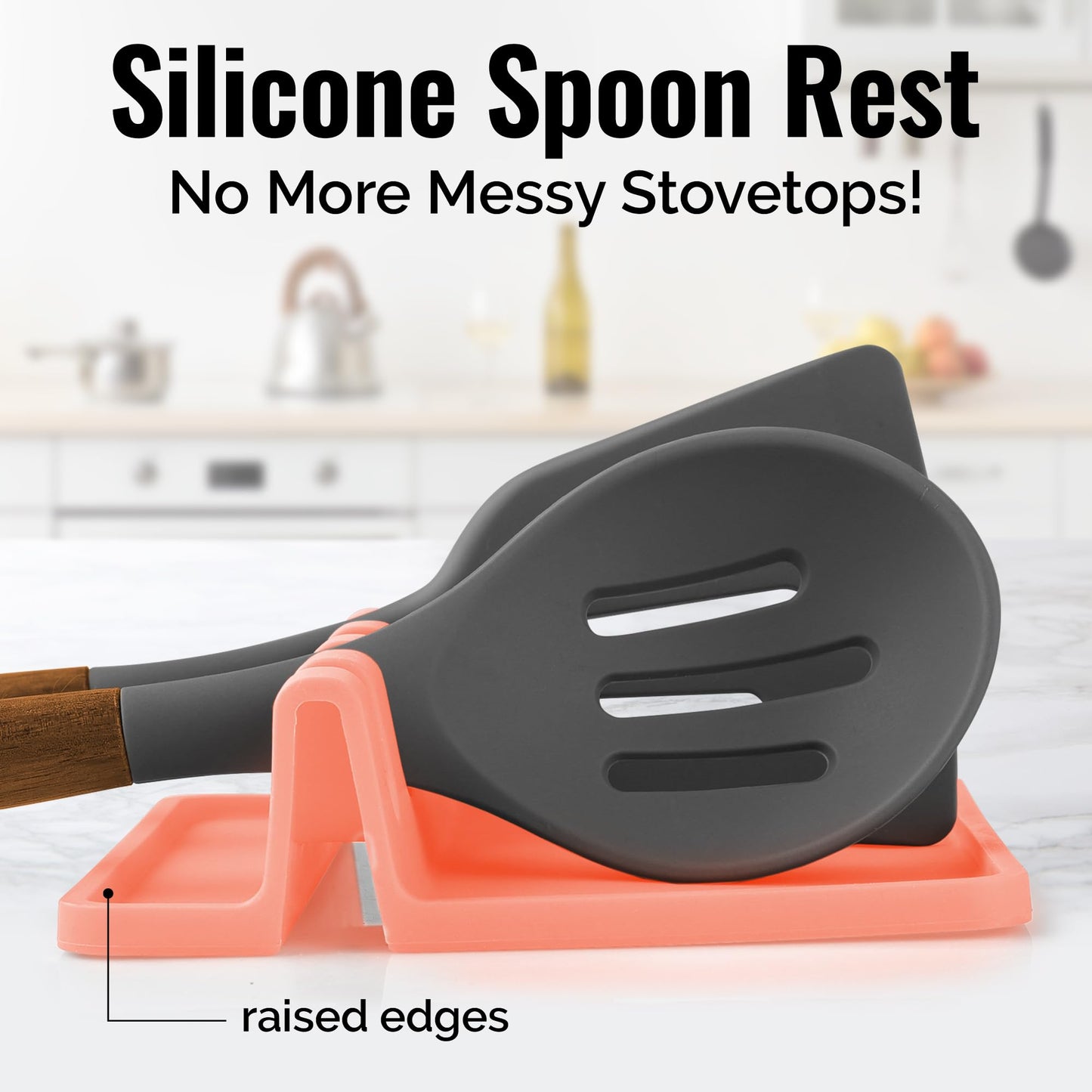 Zulay Kitchen Silicone Utensil Rest with Drip Pad for Multiple Utensils - BPA-Free, Heat-Resistant Spoon Rest & Spoon Holder for Stove Top - Kitchen Utensil Holder for Ladles & Tongs - Peach Bud