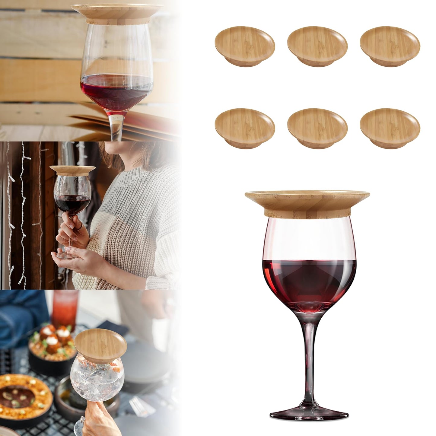 Generic Wine Glass Charcuterie Board Topper, Appetizer Glass Toppers Plate, Bamboo Wine Glass Covers, Wine Glass Coasters for Housewarming Party