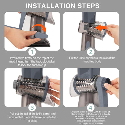 Rotary Cheese Grater by [Brand Name] - Versatile Non-Slip Suction Base | Compact Kitchen Tool for Cheese, Carrots & More (Gray)