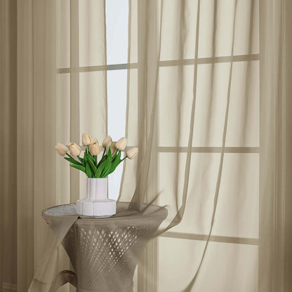 OWENIE Sheer Taupe Curtains 108 Inches Long for Living Room Bedroom 2 Panels Set, Lightweight Airy Taupe Sheer Curtain, Filmy Voile Rod Pocket, 2 PCS, Each 59" W x 108" L