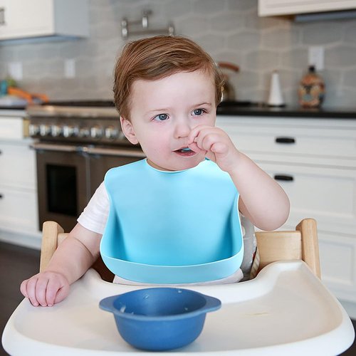 Eascrozn Silicone Bibs - Set of 3 BPA-Free, Soft & Adjustable Waterproof Feeding Bibs for Toddlers