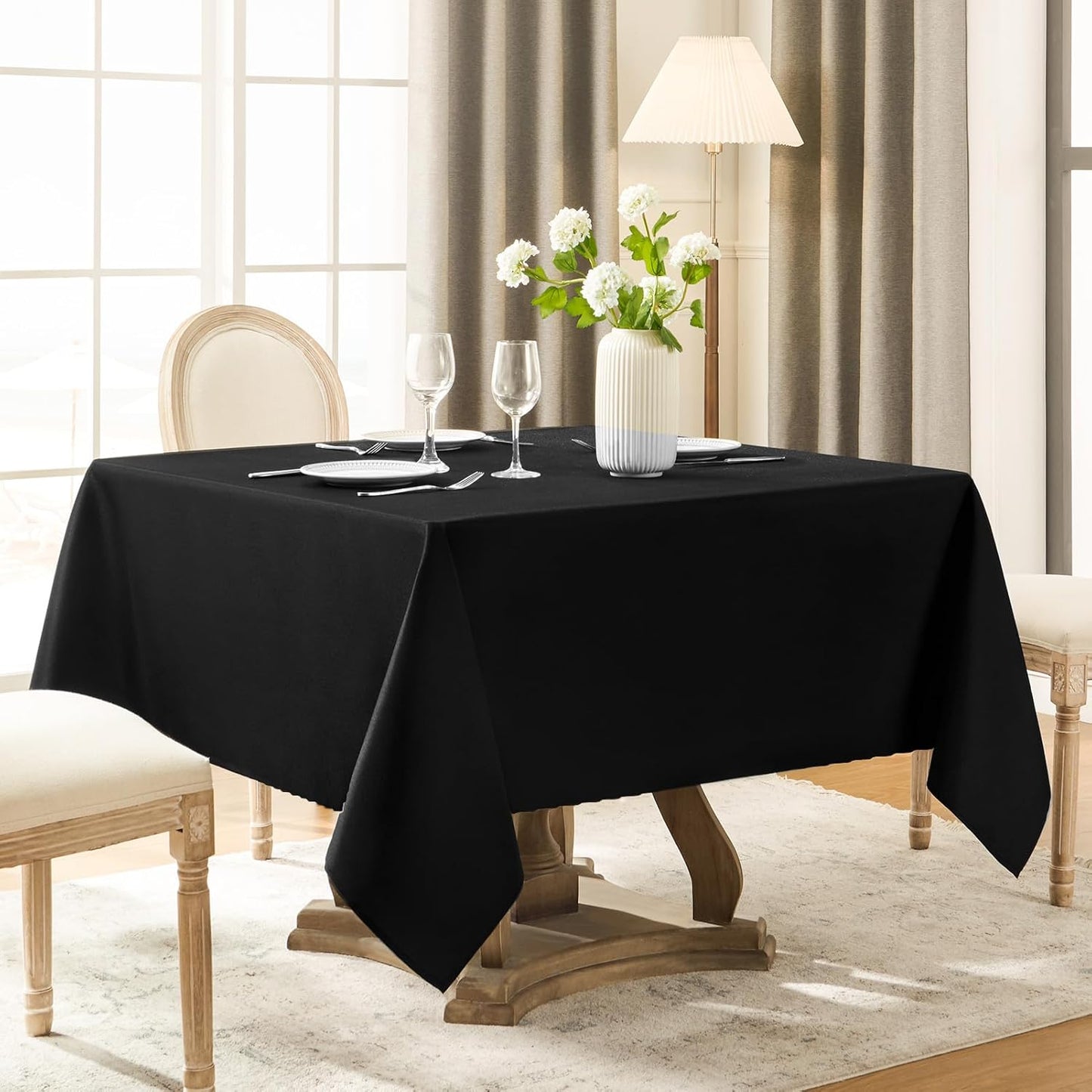 Square Tablecloths | Black 52 x 52 Inch | 6-Pack Stain & Wrinkle Resistant Polyester for Events