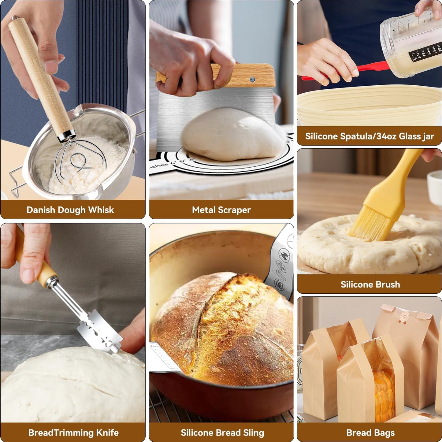 Skiennix 24 PCS Sourdough Starter Kit - Includes 34oz Jar & Silicone Banneton Proofing Baskets
