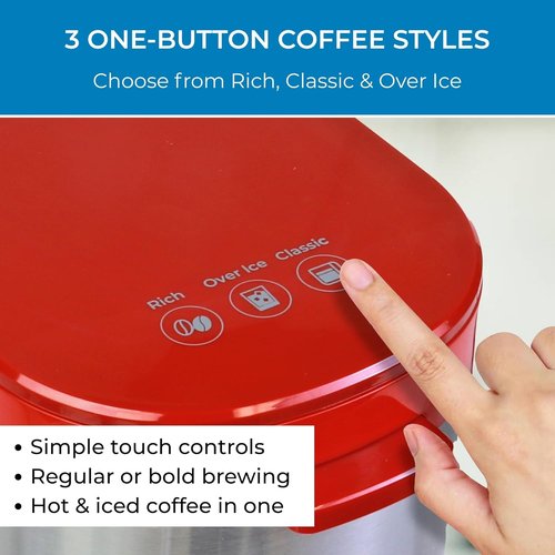 Kenmore Single Serve Coffee Maker - Compatible with Keurig K-Cup Pods & Ground Coffee | Travel Mug Friendly, Auto Shut-Off, Red