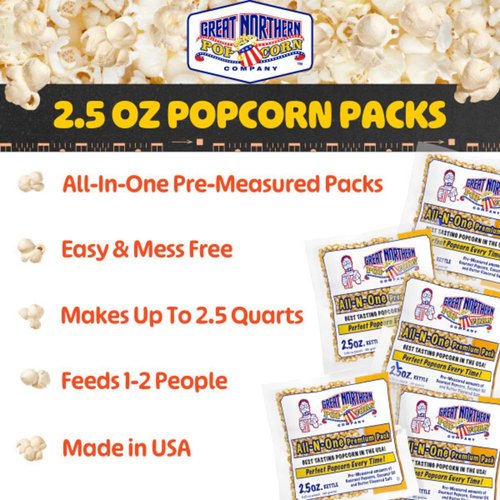 Great Northern Popcorn | 2.5oz Popcorn Machine Packets - All-in-One Movie Theater Style Kernels & Oil (24 Count)