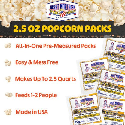 Great Northern Popcorn | 2.5oz Popcorn Machine Packets - All-in-One Movie Theater Style Kernels & Oil (24 Count)