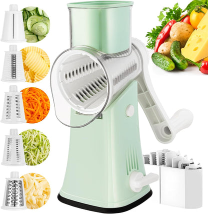 VEKAYA Rotary Cheese Grater - 5-in-1 Stainless Steel Shredder with Handle & Storage Box | Easy to Clean