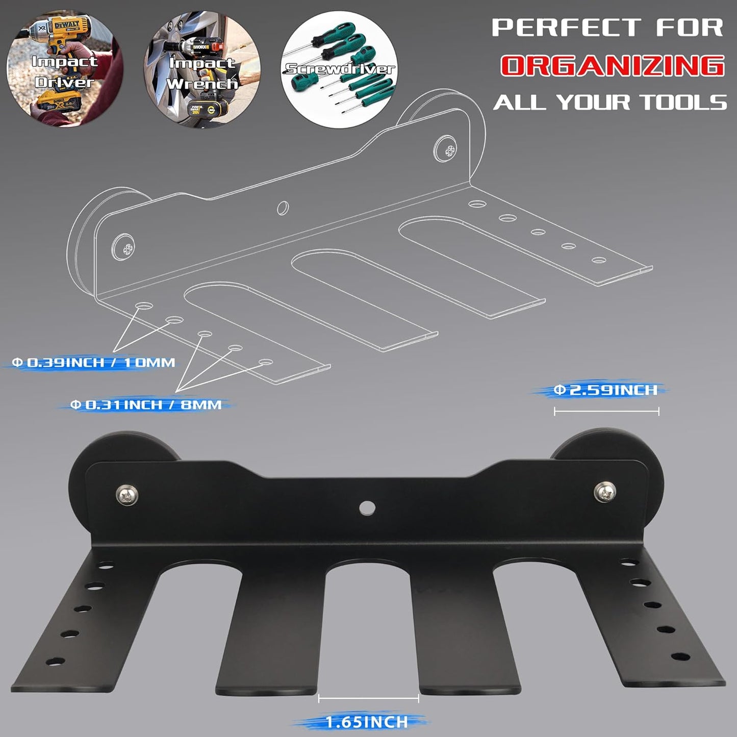 ULIBERMAGNET Power Tool Organizer - Heavy Duty 3-Slot Wall Mount Rack with Screwdriver Holder | Ideal for Garage & Workshop