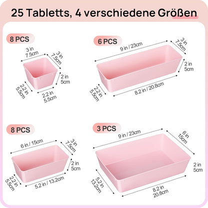 Vtopmart 25 PCS Plastic Drawer Organizers - Versatile Bathroom & Vanity Storage Trays | Ideal for Makeup, Kitchen & Office