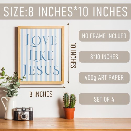 BRRNYOI Coquette Blue Bow Wall Art Posters Set - Bible Verse Decor for Girls' Room | 8x10 Unframed Canvas Prints