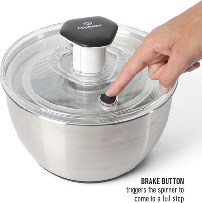 Calphalon Aero 6.3 Qt Stainless Steel Salad Spinner - Efficient Fruit & Vegetable Washer | Easy Straining