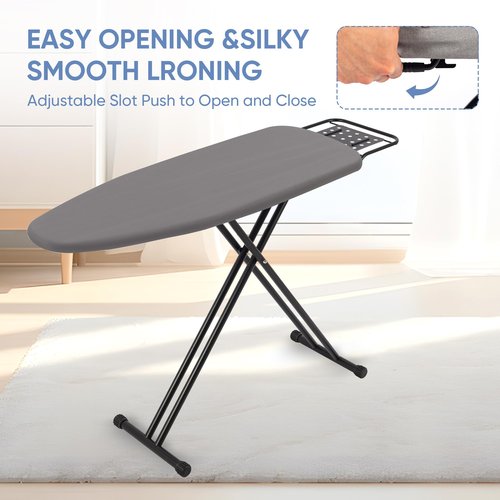 Jakeefud Full Size Ironing Board 47" X 15" with Heat Resistant Cover and Thicken Felt Pad, Safety Iron Rest, Anti-Skid Feet, Height Adjustable, Heavy Duty