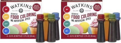 Watkins Food Coloring Set - Assorted Red, Yellow, Green, Blue | 4 x 0.3 oz Bottles (Pack of 2)