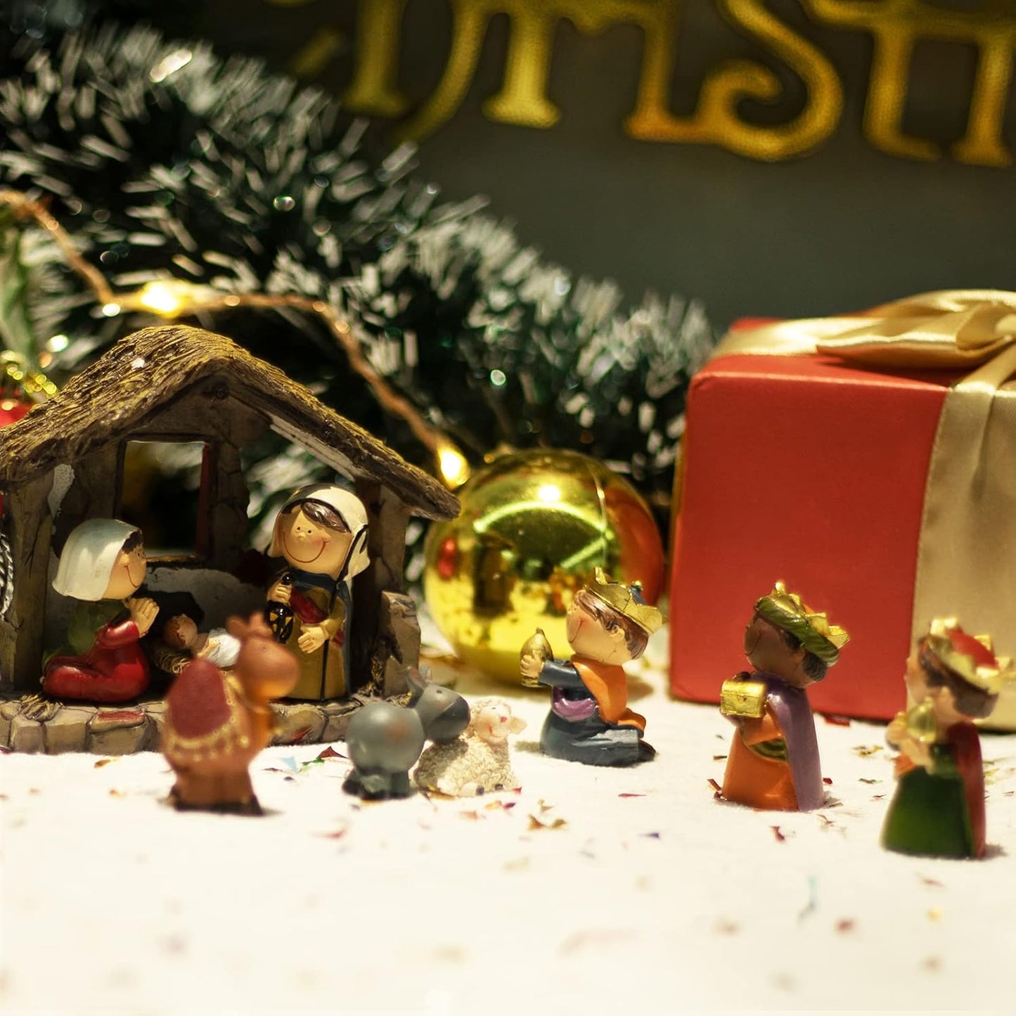 Nativity Figurines Set by Taman - 12 Resin Ornaments for Christmas Tabletop Decor | Holiday Gifts