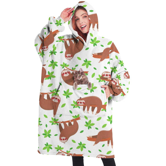 Touchbetter Cartoon Sloth Wearable Oversized Blanket, Sherpa Blanket Sweatshirt with Super Pockets, Super Warm Fuzzy Pullover for Adults