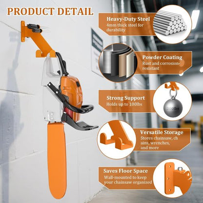 Chainsaw Hanger - 3-in-1 Adjustable Wall Mount for Stihl, Husqvarna, Echo | Garage Organizer