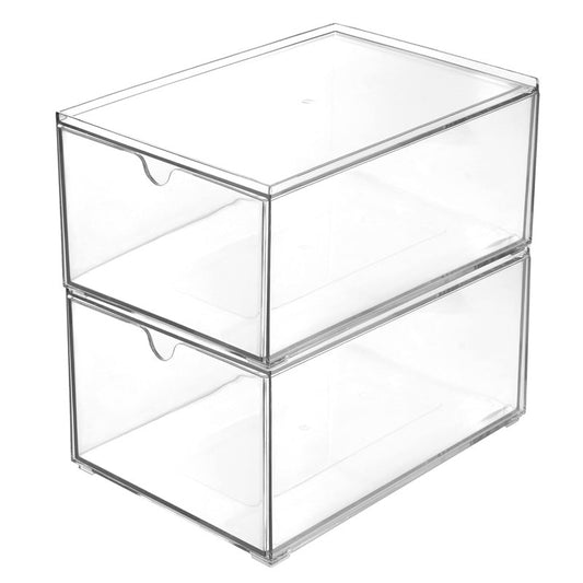 Youngever 2 Pack Stackable Plastic Organiser Drawers, Clear Cosmetic Organizers, Makeup Organiser Drawers