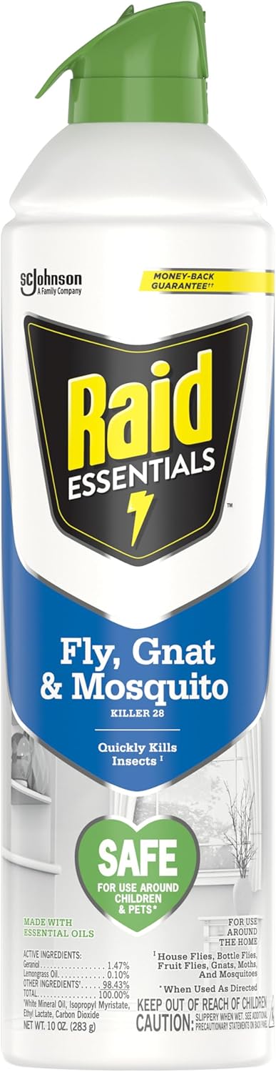 Raid Essentials Fly, Gnat & Mosquito Killer Spray - Safe for Kids & Pets | 10 oz