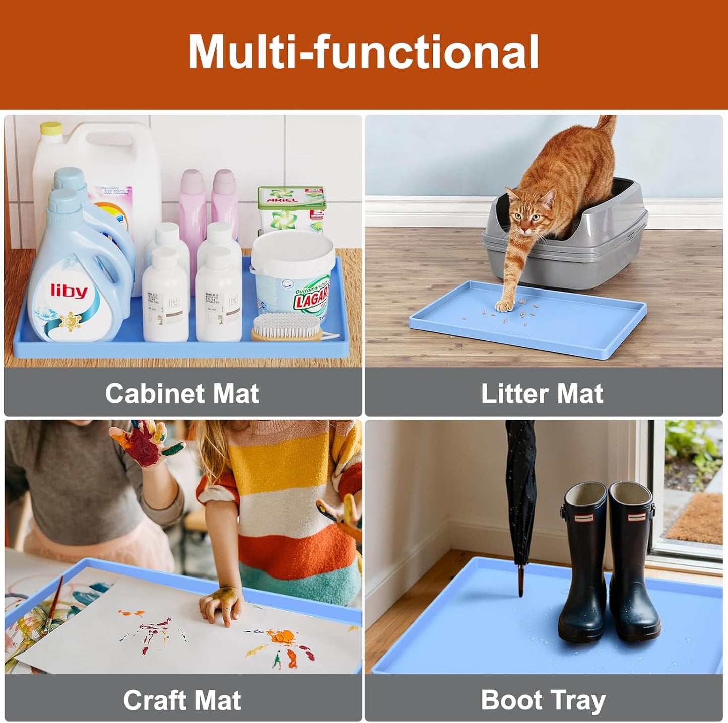 Skiennix Extra Thick Silicone Dog & Cat Food Mat - Waterproof, Non-Slip, 19” x 12”, Blue