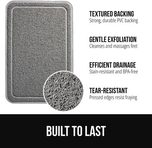 GORILLA GRIP Bath Rug & Loofah Shower Mat Bundle - Gray | 24x17 & 24x16 Sizes