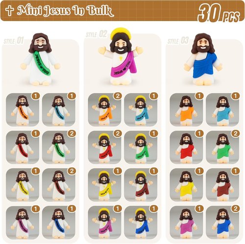 Little Jesus Figures - 30 Pack Mini Jesus Loves You Figurines for Religious Giveaways & Easter Egg Stuffers