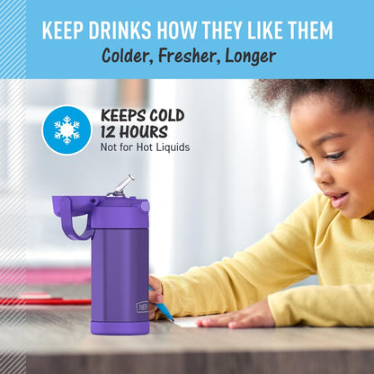 THERMOS FUNTAINER Water Bottle - 12 Ounce Kids Stainless Steel Vacuum Insulated - Violet Color