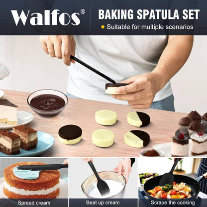 Walfos Silicone Spatula Set of 5 - High Heat Resistant (600°F) Kitchen Scrapers | BPA Free, Dishwasher Safe, Black